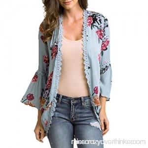 iFOMO Chiffon Cover Up Cardigan for Womens,Floral Print Kimono Beachwear Blouse Top Blue B07MH9SH5S